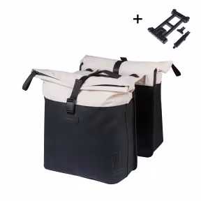 Basil VIVE Doppeltasche, Off- White/ Black, MIK-Systemträger (inkl. MIK 2.0 Platte), Wasserdicht